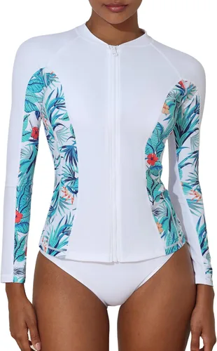 Vista 19 de ATTRACO Traje de baño de protección solar con cremallera frontal UPF 50+ para mujer Aguamarina