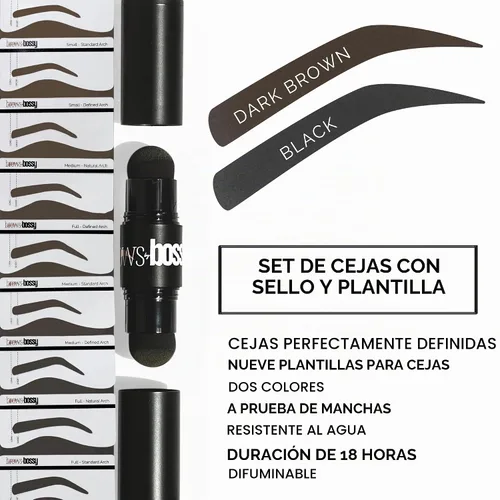 Vista 2 de Brows by Bossy Kit de Plantillas de Sello de Cejas de Doble Color con 9 Plantillas de Cejas Reutilizables para Kit de Moldeado y Estampado