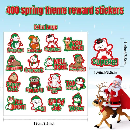 Vista 2 de 400 Piezas Calcomanías de Navidad Calcomanías de Recompensa para Maestros Etiquetas Motivacionales Positivas de Bondad de Invierno Lindas