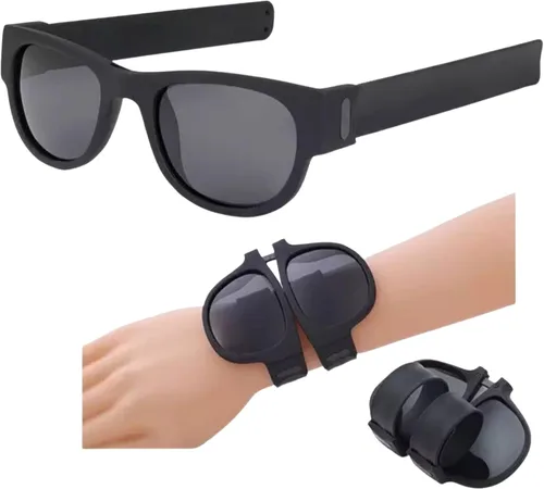 Vista 8 de PCShop888 - Gafas de sol plegables Negro diseño creativo con rollo y clip en pulsera para hombres mujeres y niños protección UV 400 Embalado en una