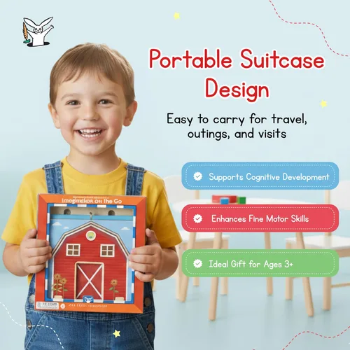 Vista 5 de Jack Rabbit Creations Barnyard Suitcase Playset - Juego de granja portátil de 16 piezas - A partir de 3 años Wooden Construction, 9 x 8 x 5 in, 2