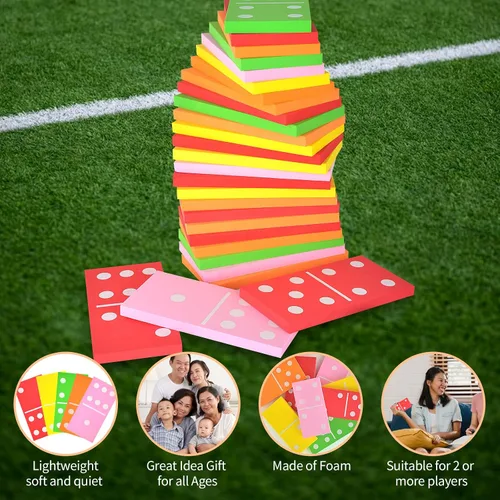 Vista 3 de DLUGOPIS Dominó gigante de césped de 28 piezas, dominó grande y colorido con una bolsa de malla, juego de 6 dominó de espuma gigante
