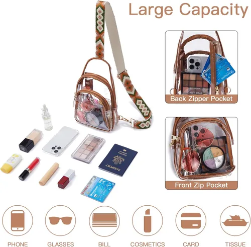 Vista 2 de Telena Riñonera transparente aprobada para estadios, bolsa cruzada para mujer, transparente, 1-marrón claro, Moderno