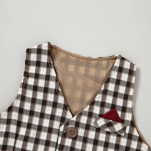 Vista 5 de DISAUR - Conjunto de ropa para bebé niño pequeño, 4 piezas de vestido de caballero + chaleco + pantalones + corbatín de algodón