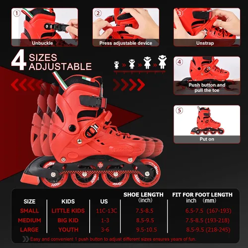 Vista 2 de Patines en línea ajustables para niñas y niños con 8 ruedas, patines en línea para niños, jóvenes, principiantes, niños grandes para jugar