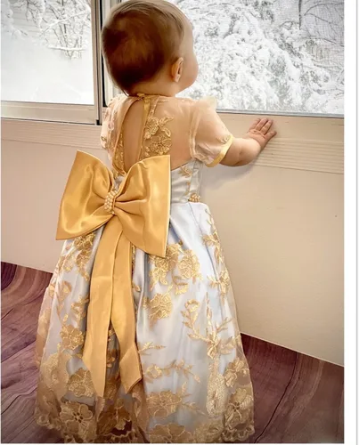 Vista 3 de NNJXD Vestido de princesa para bebé, con flores, para cumpleaños, bodas, fiestas