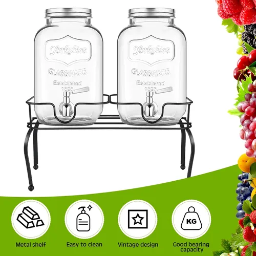 Vista 3 de Blulu Dispensador de bebidas de metal de 1 galón para fiestas, dispensador de bebidas negras con 2 compartimentos, dispensadores grandes de bebidas