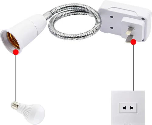 Vista 5 de SinLoon Adaptador de enchufe E27/E26 con interruptor de encendido/apagado, bombilla de lámpara de luz de 360 grados, cable de aluminio flexible