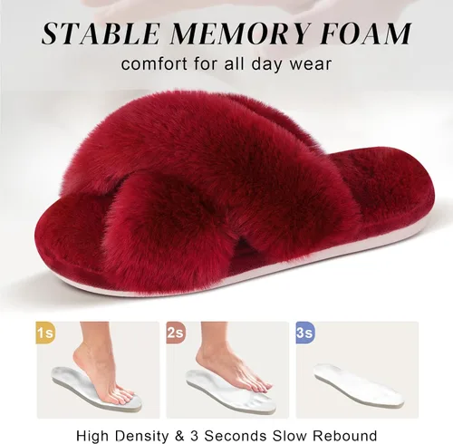 Vista 3 de Parlovable Women's Cross Band Slippers Fuzzy Soft House Slippers Plush Furry Warm Cozy Open Toe Fluffy Home Shoes Comfy Indoor Outdoor Slip On