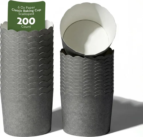 Vista 17 de Restaurantware Paquete de 200 moldes de papel para cupcakes de 3.38 onzas, resistentes a la grasa, festoneados para horno, elegantes tazas