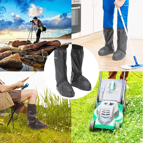 Vista 6 de DJZSSXLW - Fundas impermeables para zapatos de lluvia y nieve, botas de motocicleta para mujeres y hombres, color negro (XL)