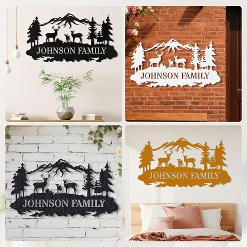 Vista 7 de Letrero de metal personalizado, letrero de metal personalizado con nombre de familia, letrero de metal de ciervo del bosque para el día de la madre