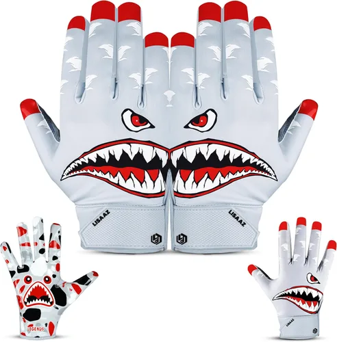 Vista 6 de Guantes de fútbol americano con agarre pegajoso, guantes de fútbol americano juvenil Receptor duradero para jóvenes y adultos, equipo pegajoso