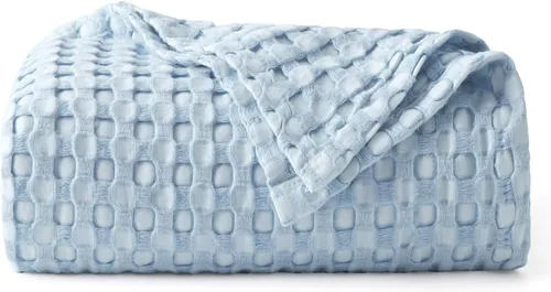 Vista 26 de Bedsure - Manta XL de punto gofre de algodón refrescante - Manta ligera y transpirable de rayón derivado de bambú para personas que se acaloran al