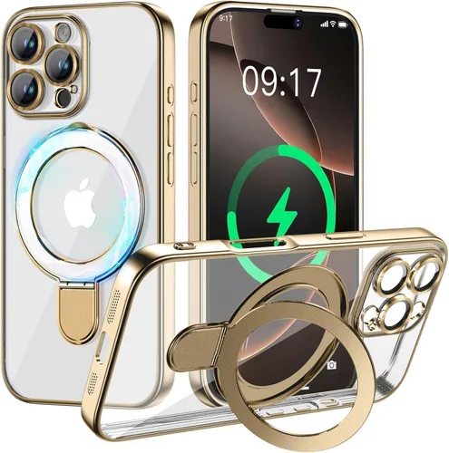 Vista 43 de Funda magnética para iPhone 14 Pro con soporte invisible [compatible con MagSafe] [protector completo de lente de cámara]