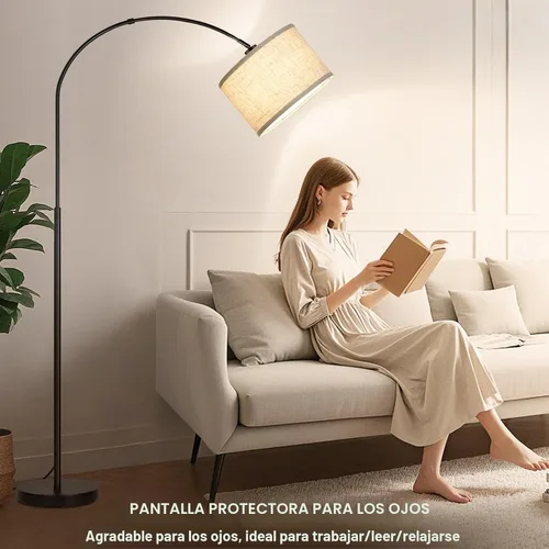 Vista 7 de Lámpara de pie regulable, lámpara de pie de arco con atenuador, lámpara de pie negra con pantalla colgante ajustable, luz de lectura alta sobre