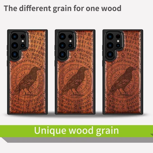 Vista 7 de Carveit Funda de madera para Galaxy S22 Ultra [madera natural y TPU suave negro] a prueba de golpes, diseño único de madera compatible con Samsung
