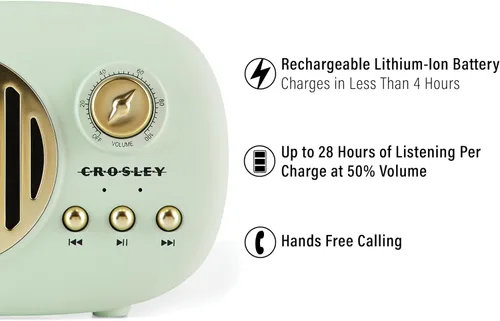 Vista 3 de Crosley CR3044A-MN Piper - Altavoz Bluetooth portátil, color menta