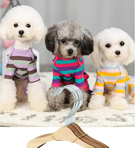 Vista 6 de Paquete de 5 perchas de madera, colgador de ropa para perros de 8.6 pulgadas, perchas pequeñas para vestido de muñeca, ropa, vestidos, accesorios (L)