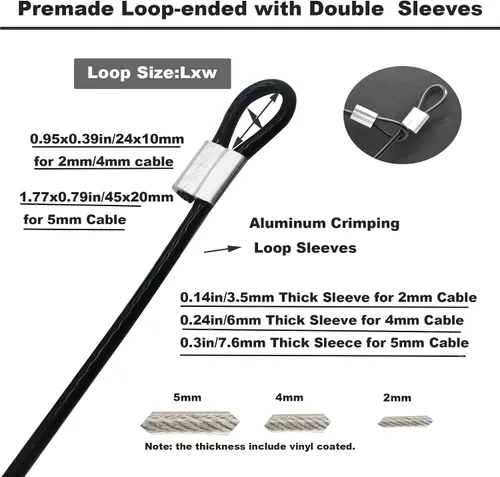 Vista 4 de 10 piezas Cable de 2mm de 12 pulgadas Recubierto de Vinilo de Acero Inoxidable con Bucles Cable Corto Cuerda de Alambre Cordón con Candado Cadena