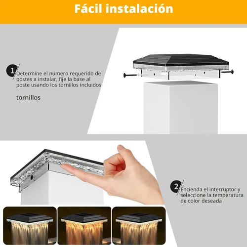 Vista 8 de Luces solares de tapa de poste 4x4, paquete de 4 luces solares para Negro