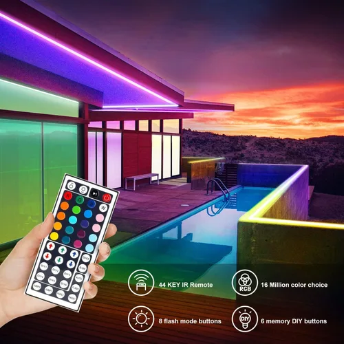 Vista 7 de DAYBETTER - Luces LED impermeables para dormitorio, tira de luces LED de 16.4 pies, 150 LEDs, cambio de color RGB, control remoto de 44 teclas, 12V