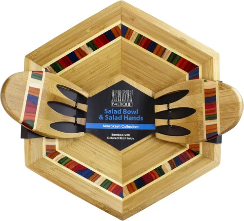 Vista 7 de Totally Bamboo Baltique Marrakesh Collection - Tazón para servir ensalada de 14 pulgadas con manos para ensalada, bambú y madera de abedul