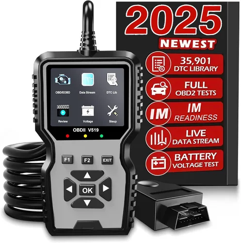 Vista 10 de V519 OBD2 Herramienta de diagnóstico escáner – Vechicle Check Motor Lector de código de luz con probador de voltaje de batería, preparación I/M, Rojo