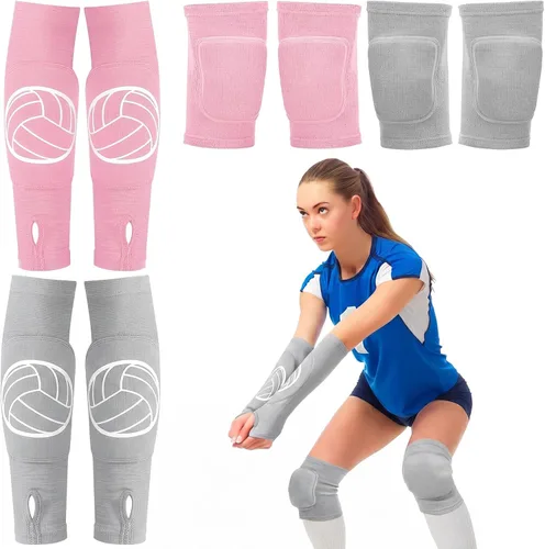 Vista 14 de Sosation Juego de 2 rodilleras de voleibol y mangas de brazo de voleibol con almohadilla de protección, protector de muñeca de antebrazo