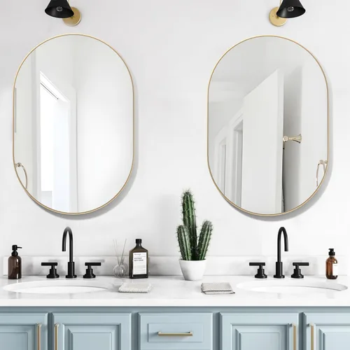 Vista 14 de Espejo ovalado de baño de 2 piezas, espejo de tocador de pared de cápsula, espejo de píldora de 20 x 30 pulgadas, espejo grande y moderno con marco