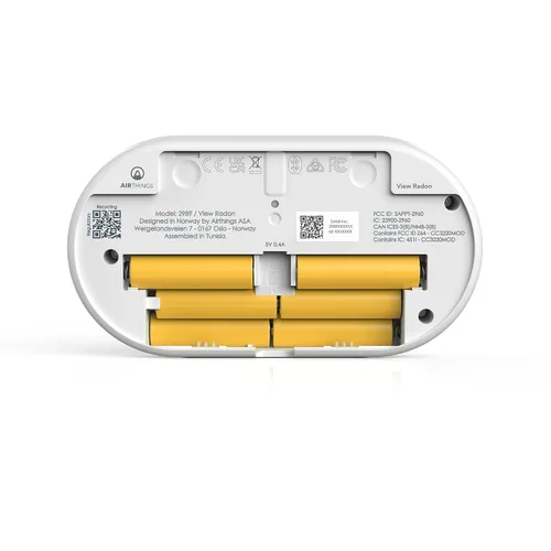 Vista 3 de Airthings 2989 View Radon - Monitor de radón con detector de humedad y temperatura - Alimentado por batería, aplicación móvil, WiFi, alertas