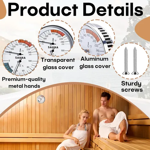 Vista 4 de Termómetro e higrómetro de sauna con 2 tornillos de calibración de termómetro e higrómetro, termómetros de sauna, higrómetros combinados para spa