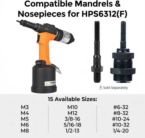 Vista 2 de 1/2-13 Mandril 5pcs Varilla de repuesto para HPS6312 Herramienta de tuerca de remache hidráulica de aire