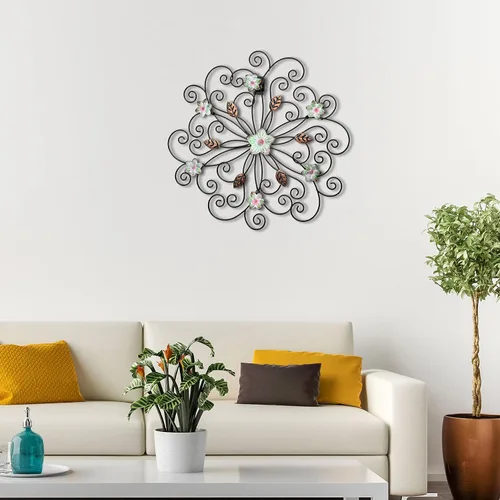 Vista 4 de Ferraycle Decoración de pared de flores de metal de 12 pulgadas con hoja de óxido, arte de pared de metal floral grande, decoración inspiradora