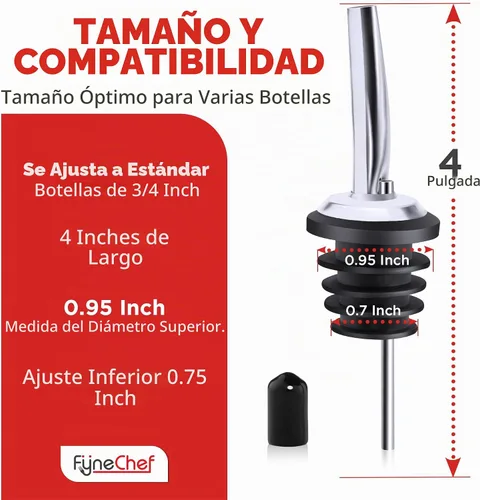 Vista 3 de Paquete de 48 vertedores de botellas de acero inoxidable para alcohol, licor y vino, accesorios de bar, boquillas para botellas y dispensadores