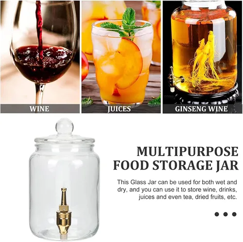 Vista 5 de Dispensador de agua con grifo, dispensador de bebidas de vidrio con grifo de metal, conveniente boca ancha y tapa de vidrio para exteriores, fiestas