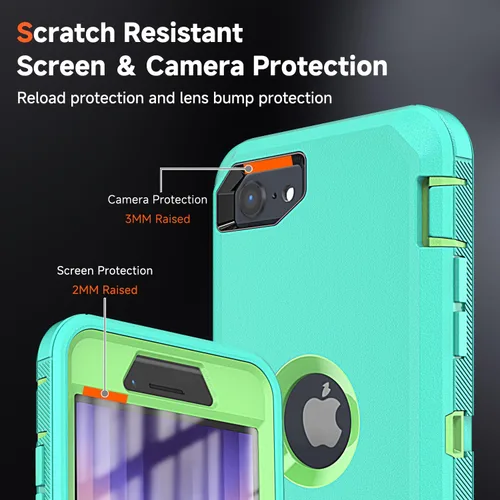 Vista 3 de YmhxcY Funda para iPhone SE 2022/2020, iPhone 8/7 con protector de pantalla integrado a prueba de caídas, 3 capas de cubierta duradera, a prueba