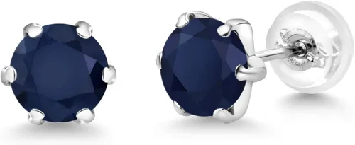Vista 5 de Gem Stone King Aretes de zafiro azul platino para mujer (2.20 unidades, piedra natal de piedras preciosas, redondos, 0.236in), Metal Piedra