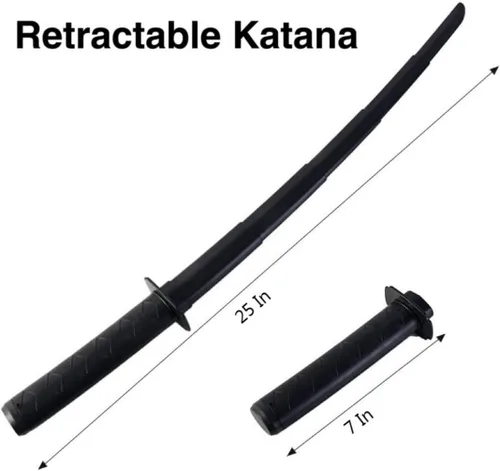 Vista 4 de Gushijieju Katana impresa en 3D retráctil, plástico samurai espada modelo creativo juguete 2 piezas (negro + rosa)