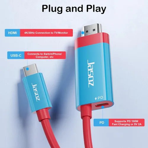 Vista 5 de KAGO Cable USB C a HDMI para Nintendo SwitchSwitch OLED, salida 4K HD de 6.6 ft6.6 pies, puerto de carga PD de 100 W, cable adaptador de TV