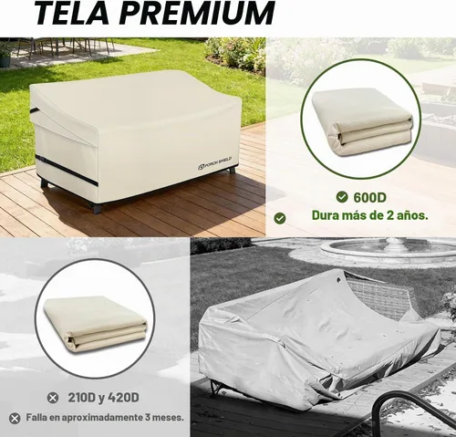 Vista 5 de Porch Shield Funda Impermeable para Sofá de Banco de Exterior – Funda para Sofá de Dos Plazas de Patio 56W x 31D x 33H pulgadas, Beige