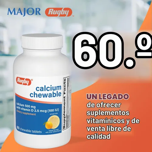 Vista 2 de Rugby - Tabletas masticables de calcio de 500 mg - Suplemento dietético