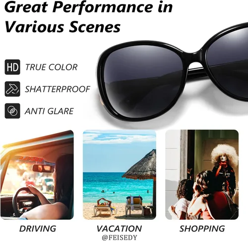 Vista 6 de FEISEDY Gafas de sol polarizadas de gran tamaño para mujer, gafas de sol clásicas de zorro B2730