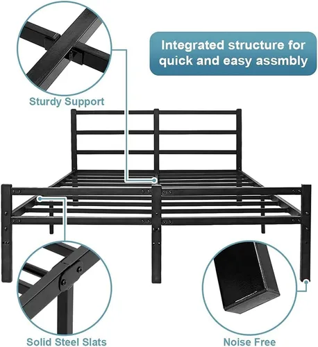 Vista 6 de Base de cama con cabecero, base de cama con plataforma de 14 pulgadas, no requiere somier, base de cama metálica de tamaño Queen con espacio