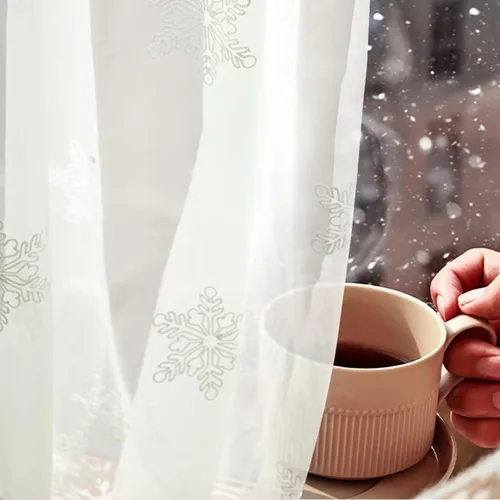 Vista 3 de jinchan Cenefa de cortinas de Navidad transparentes de copo de nieve de 18 pulgadas de largo, decoraciones de Navidad, tratamiento de ventana