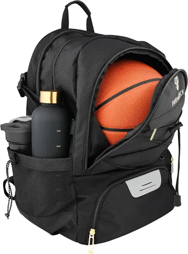 Vista 7 de Mochila deportiva, diseño todo en uno para pelota de fútbol de tamaño 5 o baloncesto tamaño 7, lista para portátil, almacenamiento de tacos, sistema