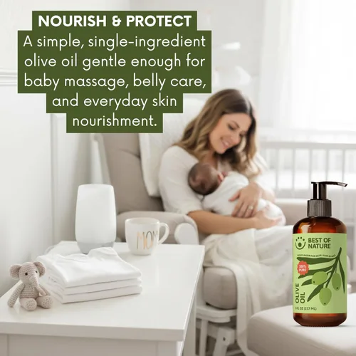 Vista 9 de Best of Nature Aceite corporal y masaje de oliva 100% puro, prensado en frío, natural y sin perfume para piel, cabello y baño, 8 onzas líquidas