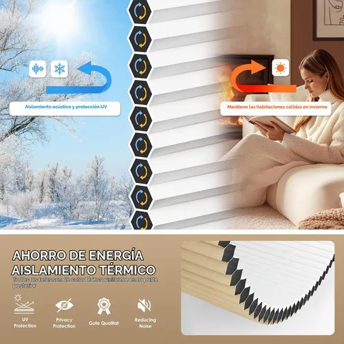 Vista 4 de LazBlinds - Persianas celulares sin cordón, instalación sin herramientas ni perforaciones, opacas para bloqueo de luz y aislamiento térmico
