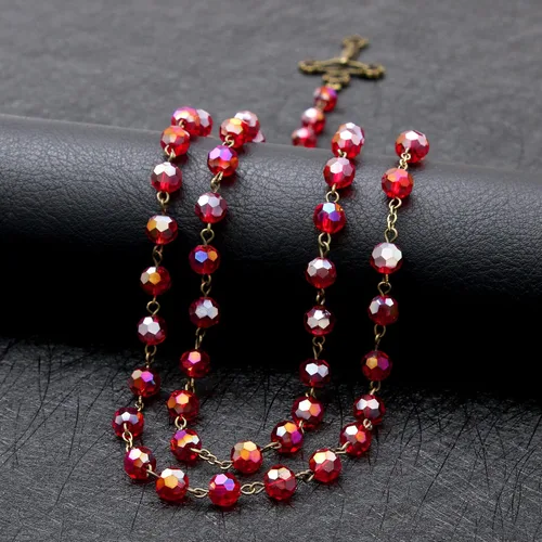 Vista 33 de KOMI Rosario de cuentas católicas para mujer, collar de cuentas de rosario con cruz de crucifijo, perlas de cristal, rosario, rosarios, católicos