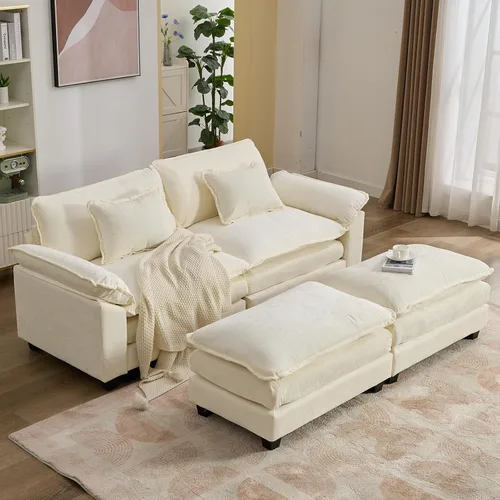 Vista 57 de IPKIG 117" Modular Sectional Cloud Couch, Modern L-Shaped Sofa with Ottoman Blanco beige